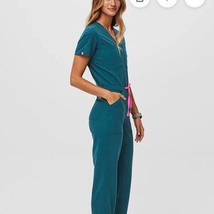 Figs Blue Jumpsuit with Pink Accent